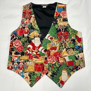 Vintage Saddle River Festive Santa Vest Women’s Medium Christmas Holiday Roses
